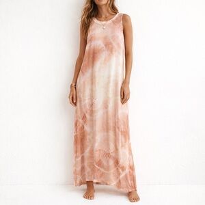 LACAUSA Dad's Shirt Summer Dress Sheer Tie Dye Maxi Oversized Boho Minimalist